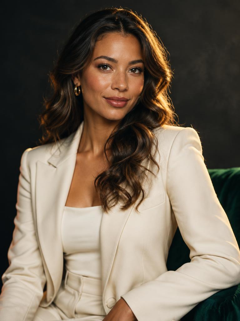 Demo brand ambassador portrait in warm ivory tailoring
