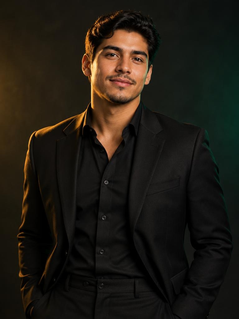 Demo event talent portrait in modern black formalwear